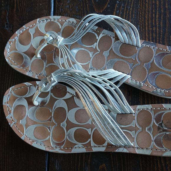 Coach Signature Classic Flip Flops in Silver - Picture 1 of 4